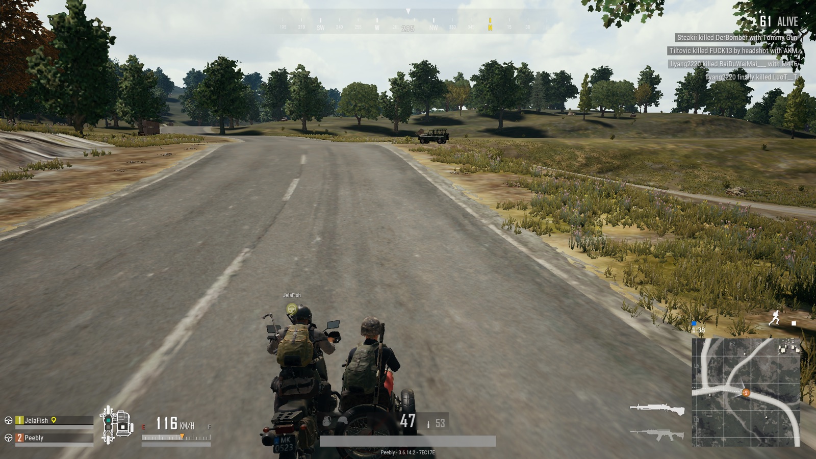 A PUBG buggy driving across open terrain